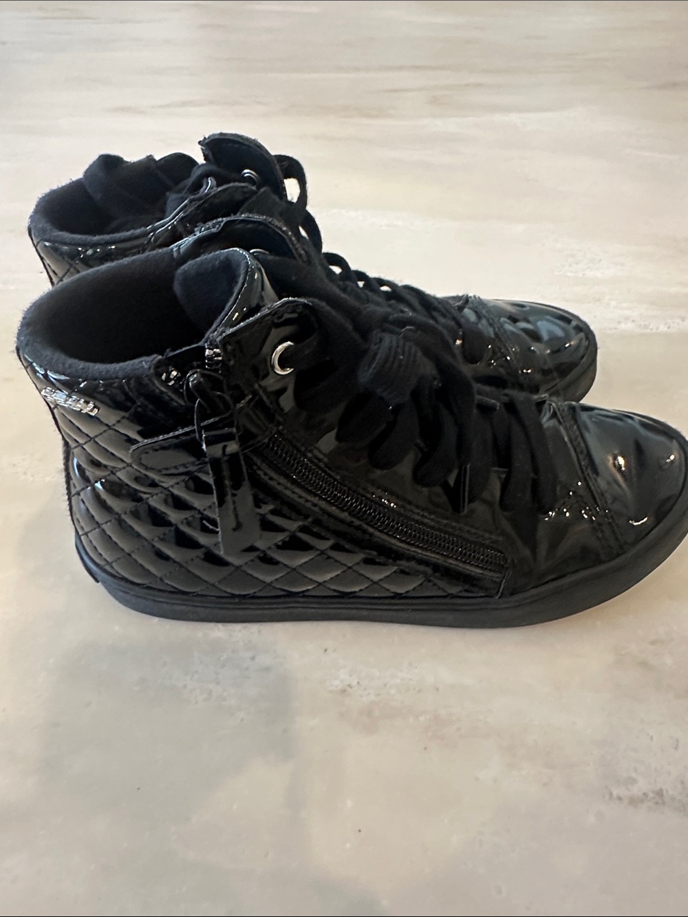 Geox Black Quilted Patent High-Top Kids Boots
